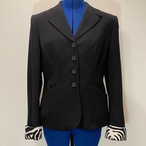 Laurèl Black Jacket with Zebra Striped cuff design - Size 38, US 8